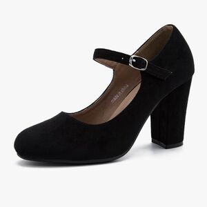 Black Suede Mary Jane Chunky Block High Heels